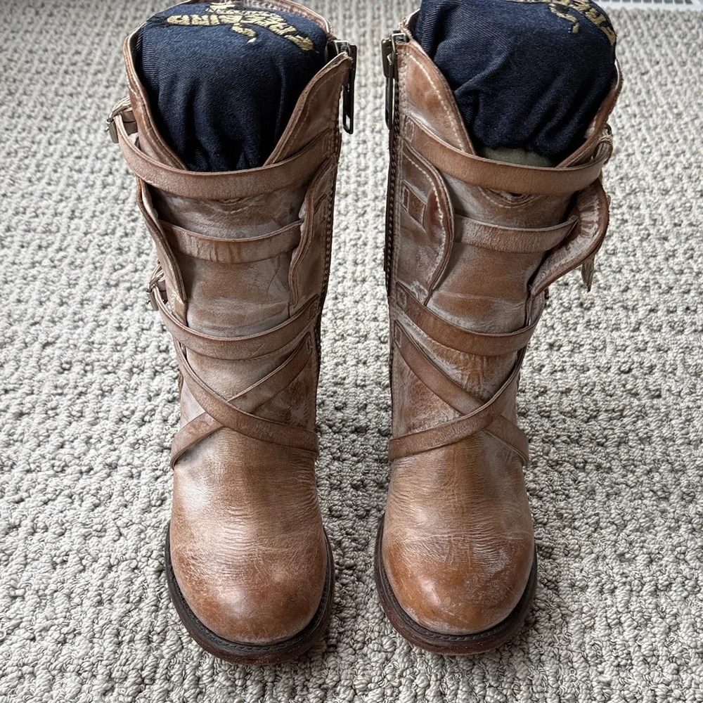 Freebird by Steven Brown Leather Wrap-Strap Heeled Boots - Picture 3 of 6